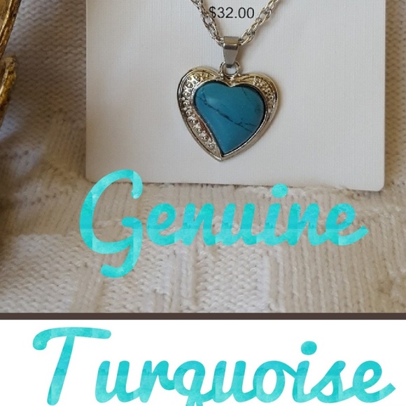 Elegant Heart Turquoise Silvertone Necklace - Picture 1 of 7